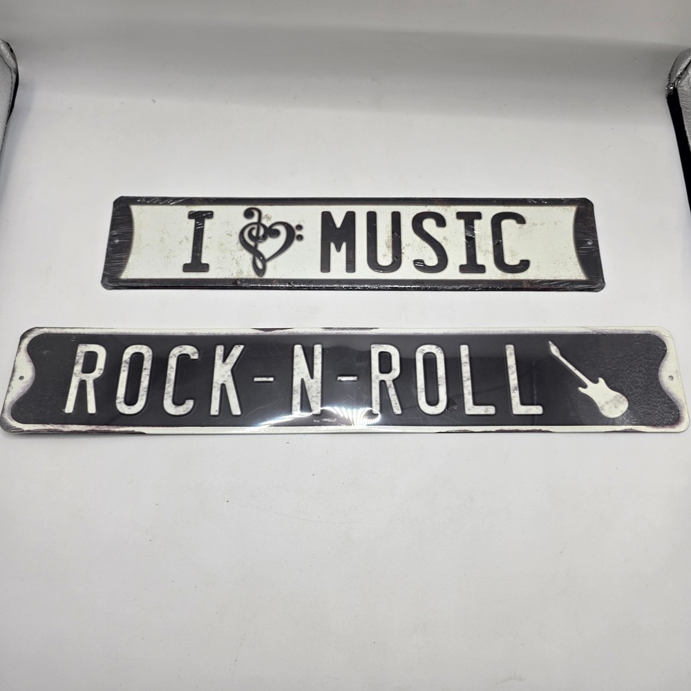 Open Road Brands Metal Sign Set Rock-N-Roll I Love Music Vintage Wall Decor Tin